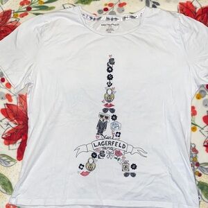 Karl Lagerfeld White Eiffel Tower Graphic Tee